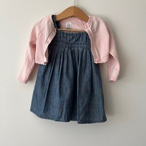 Pink Cardigan and Blue Dress Set